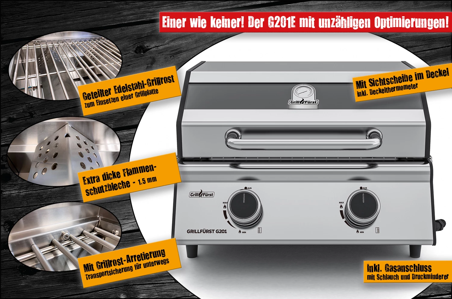 Grillfürst G201E 2-Brenner Gasgrill Portabel V2 - Campinggrill / Balkongrill 50mbar – Bild 2