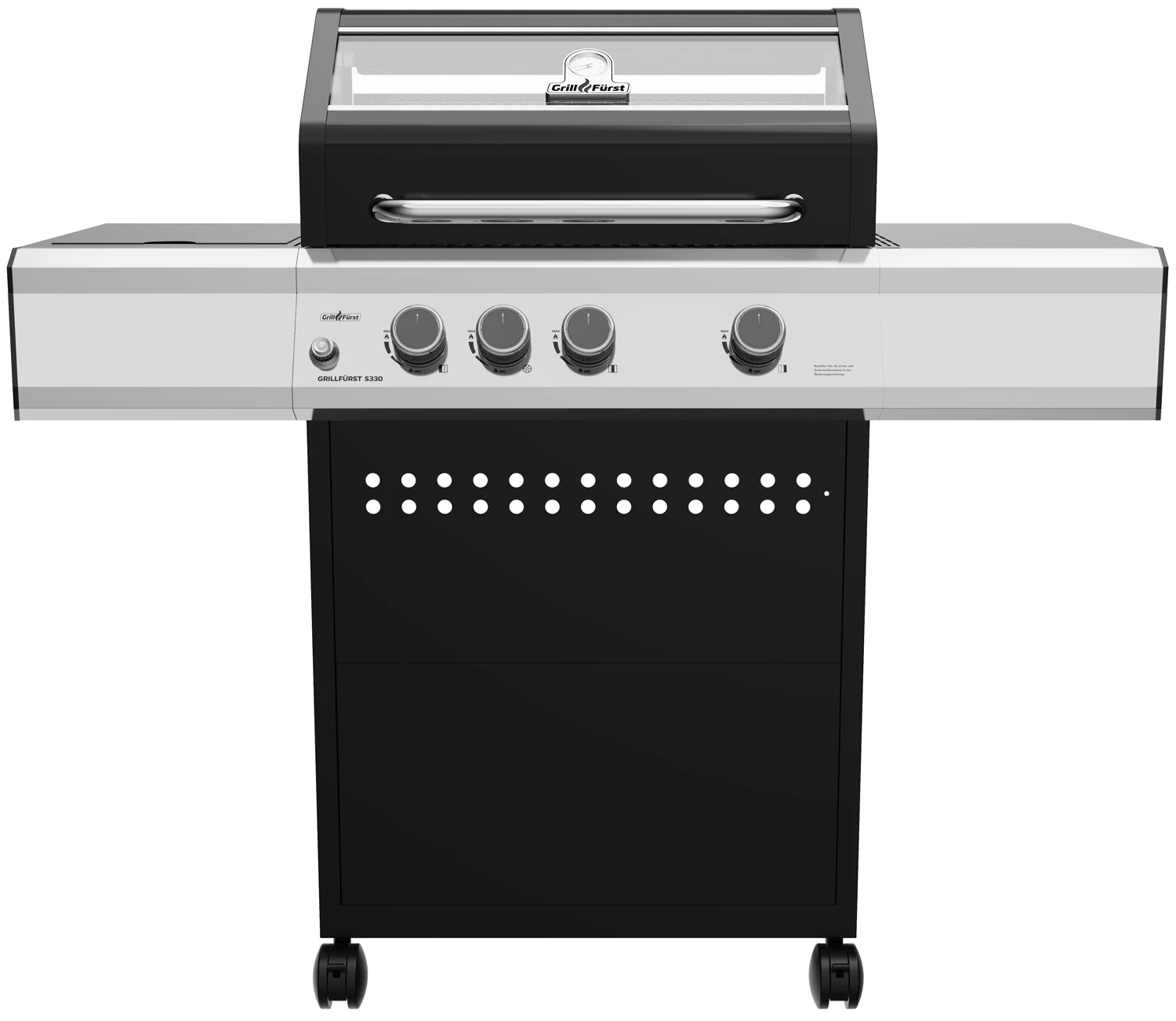 GrillfĂĽrst S330G 3-Brenner Gasgrill Mit Seitenkocher Und Gusseisen Rosten Inkl. Abdeckhaube