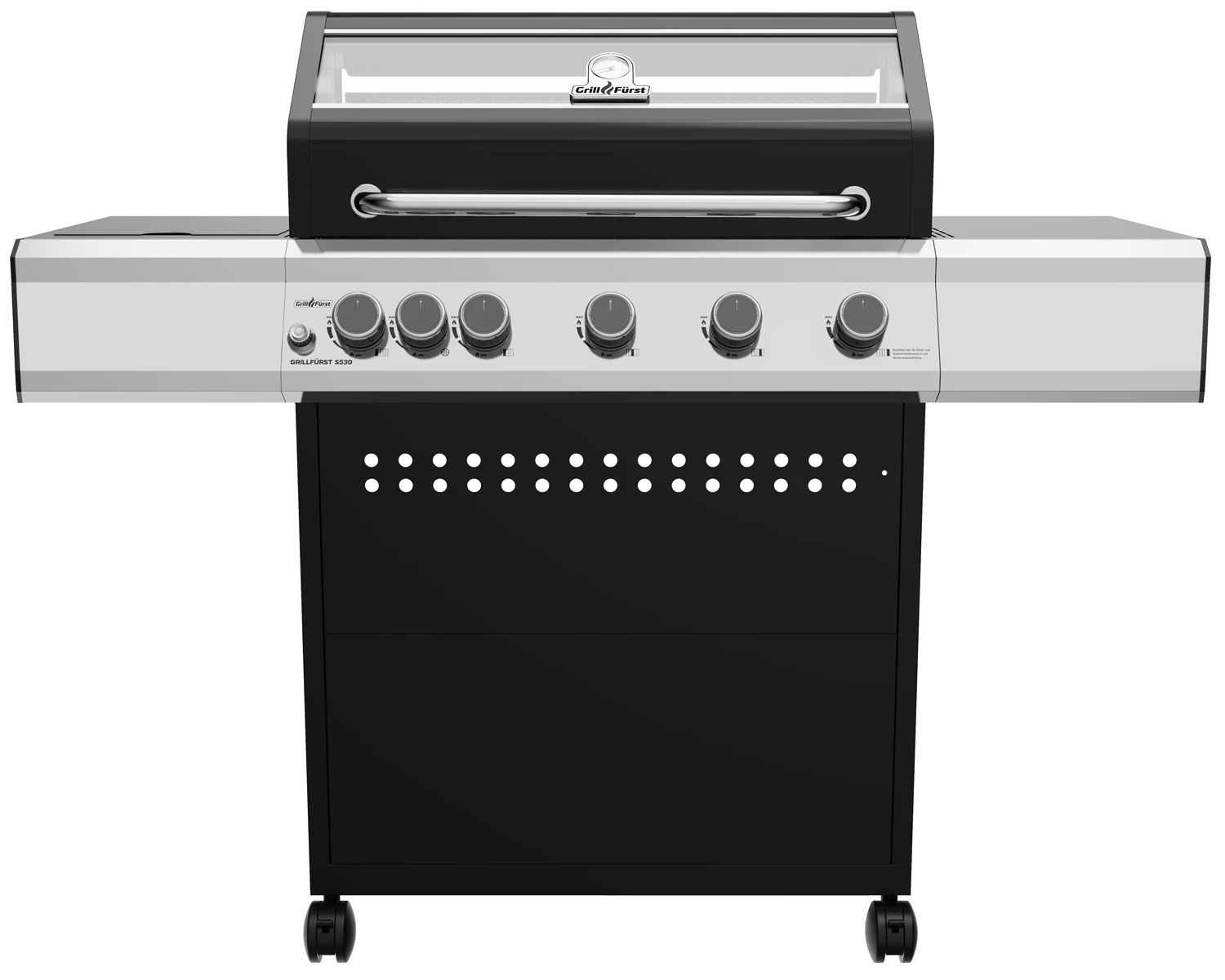 GrillfĂĽrst S530G 5-Brenner Gasgrill Mit Seitenkocher Und Gusseisen Rosten Inkl. Abdeckhaube