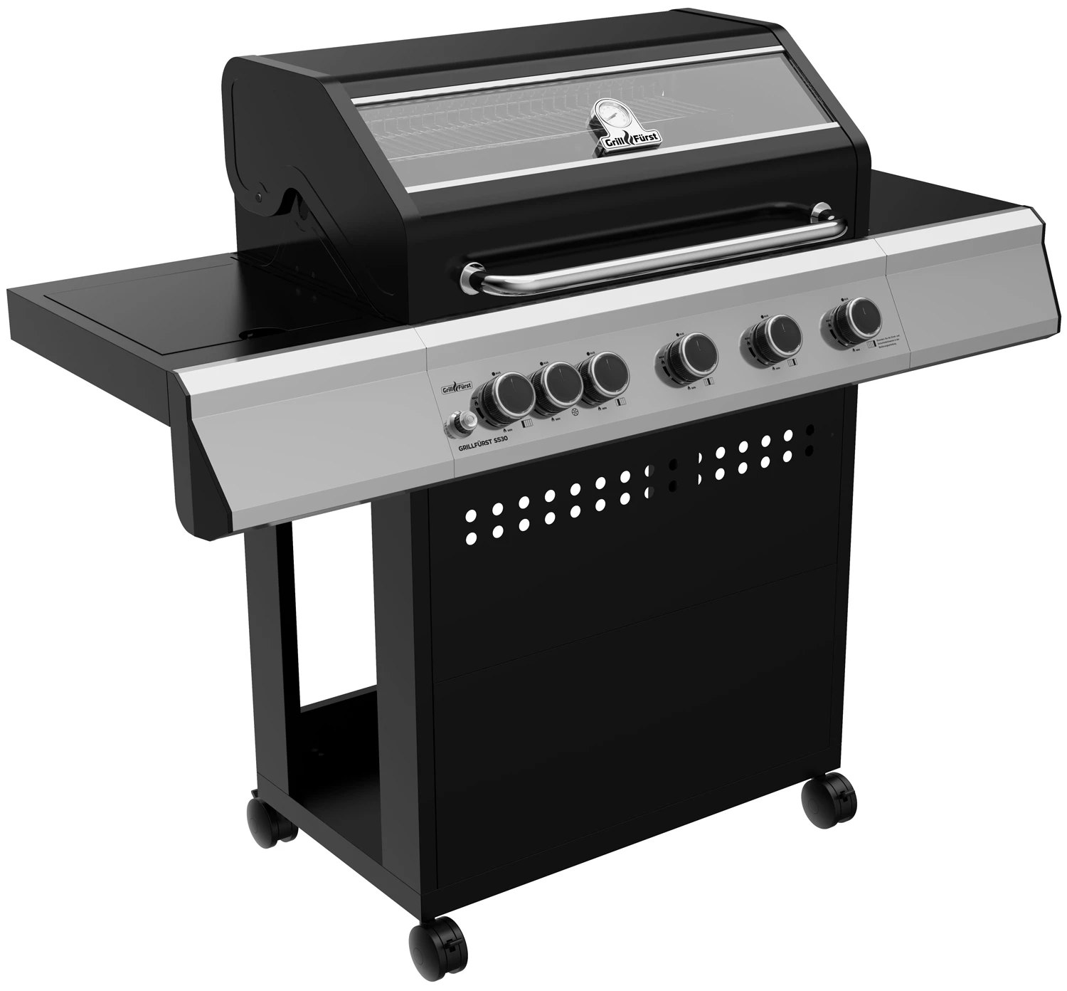 Grillfürst S530G 5-Brenner Gasgrill Mit Seitenkocher Und Gusseisen Rosten Inkl. Abdeckhaube – Bild 2