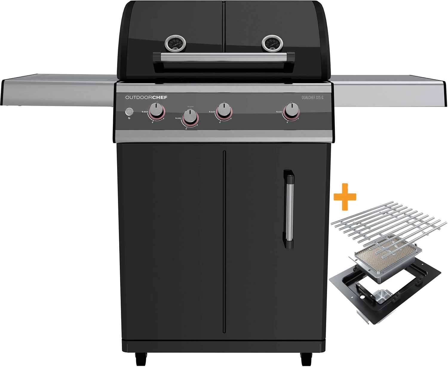 Outdoorchef Dualchef 325 G Gasgrill Mit Seitenkocher + BLAZING ZONE Infrarotbrenner + DGS Gusseisen Grillrost 2 Stk. + DGS Gemüse Grillrost 2 Stk.