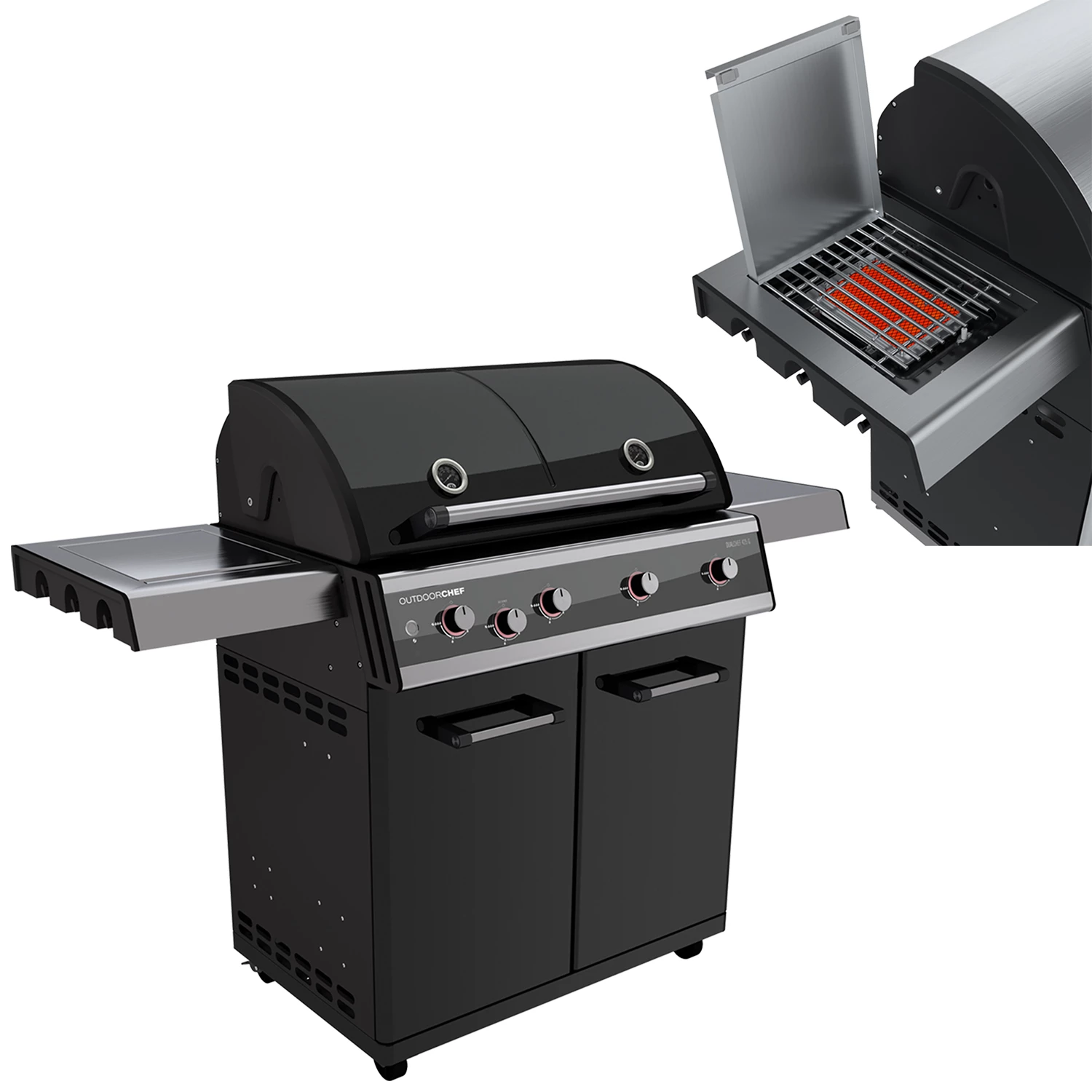 Outdoorchef Dualchef 425 G BZ Gasgrill Mit Blazing Zone Infrarotbrenner + DGS Gusseisen Grillrost 2 Stk.+ DGS GemĂĽse Grillrost 2 Stk.