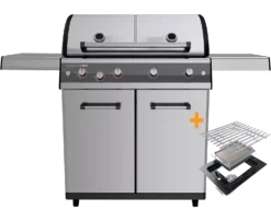 Outdoorchef Dualchef S 425 G Edelstahl Gasgrill Mit Seitenkocher + Blazing Zone Infrarotbrenner + DGS Gusseisen Grillrost 2 Stk. + DGS Gemüse Grillrost 2 Stk.