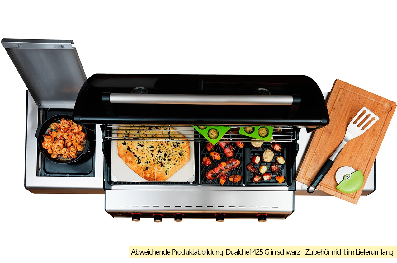 Outdoorchef Dualchef S 425 G Edelstahl Gasgrill Mit Seitenkocher + Blazing Zone Infrarotbrenner + DGS Gusseisen Grillrost 2 Stk. + DGS Gemüse Grillrost 2 Stk. – Bild 17