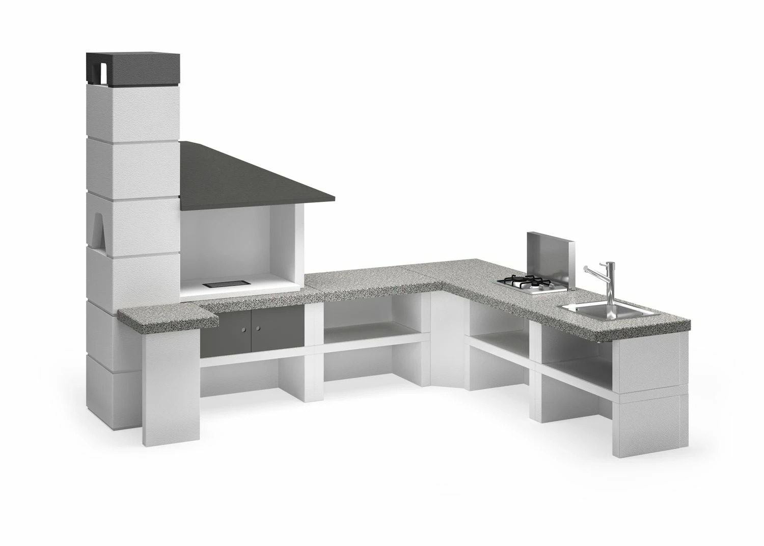 Palazzetti Gartenküche: Modul Ecke, Marmortech Grau