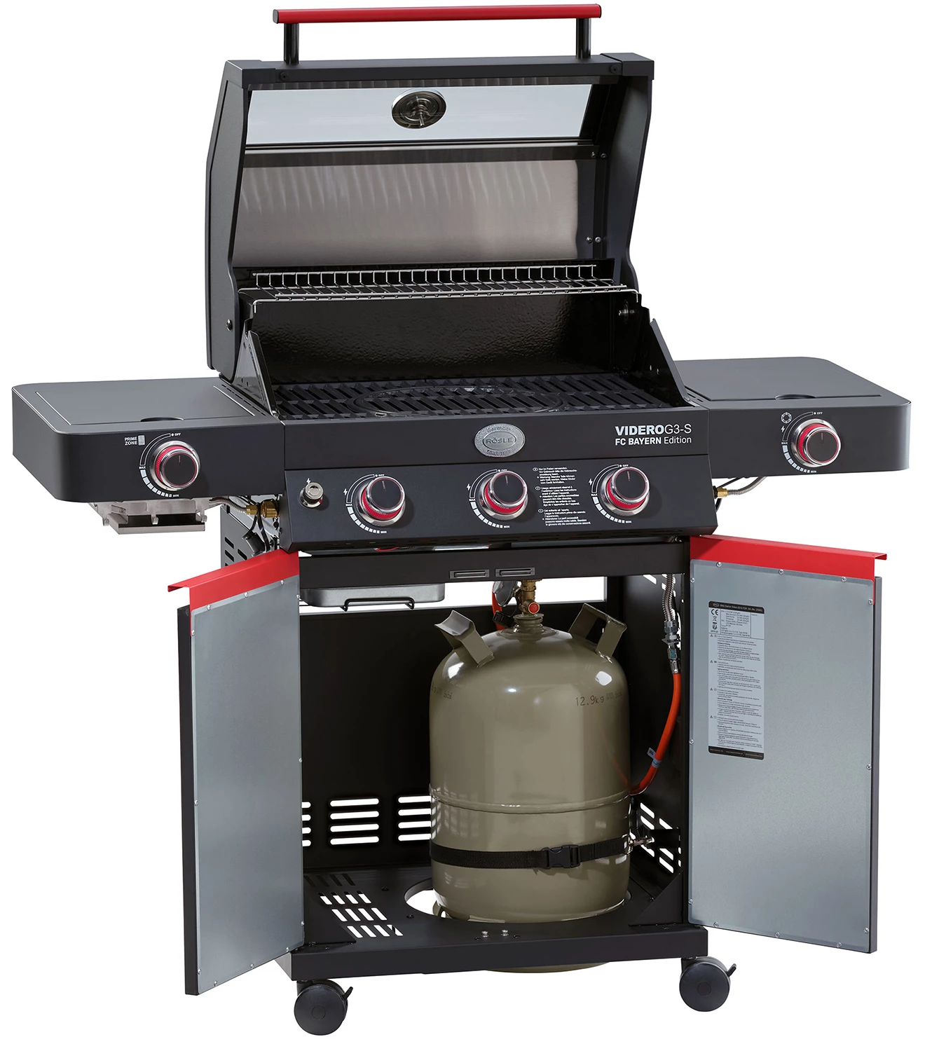 Rösle Videro G3-S VARIO+ Schwarz Gasgrill - FC Bayern Edition - Inkl. FC Bayern Abdeckhaube, Barbecue Grillzange Und Burgerpresse – Bild 4