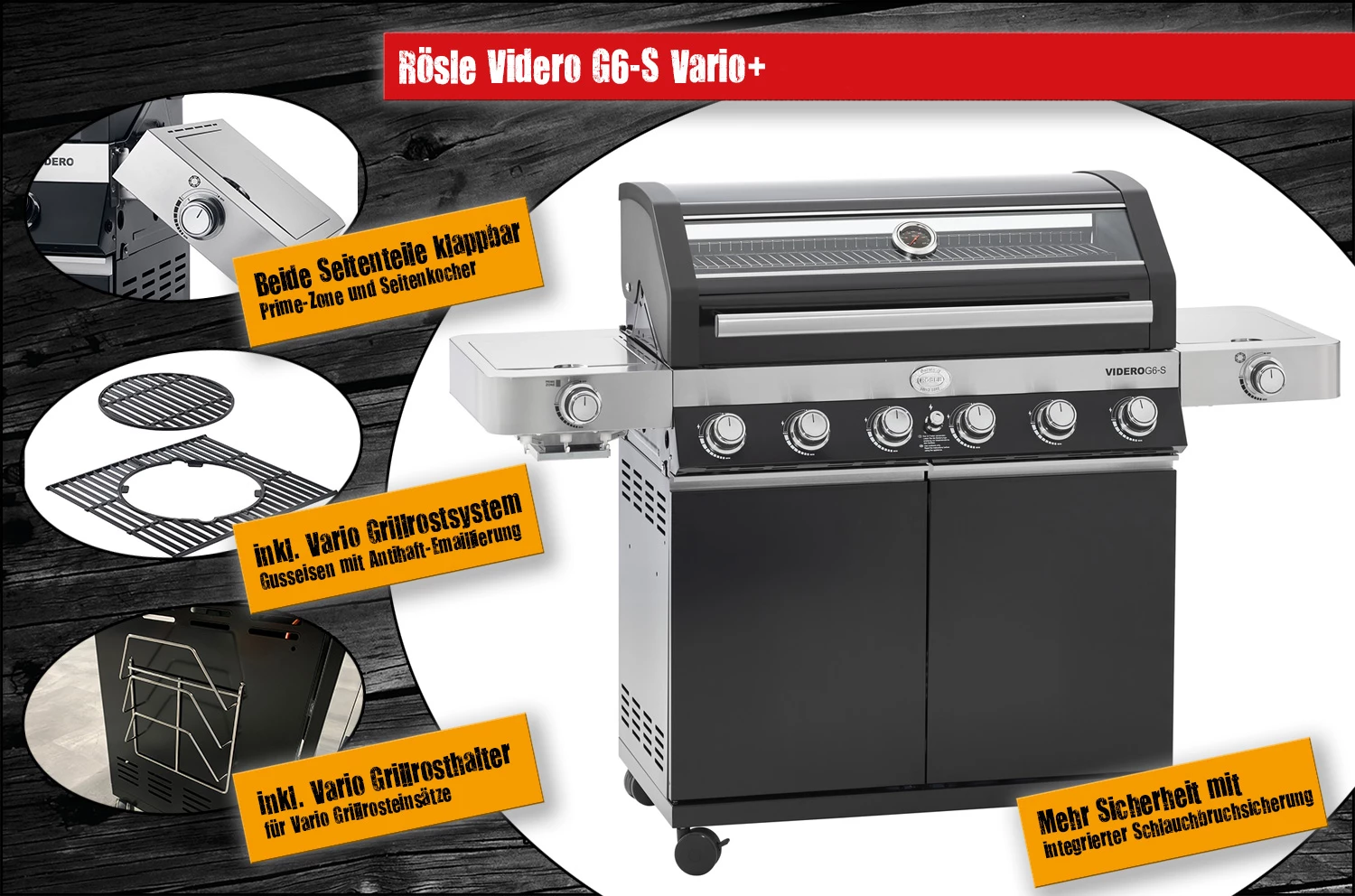 Rösle Gasgrill Videro G6-S VARIO+ Schwarz - Modell 2023 - X-DEAL Inkl. Abdeckhaube, Grillplatte Und Drehspieß – Bild 5